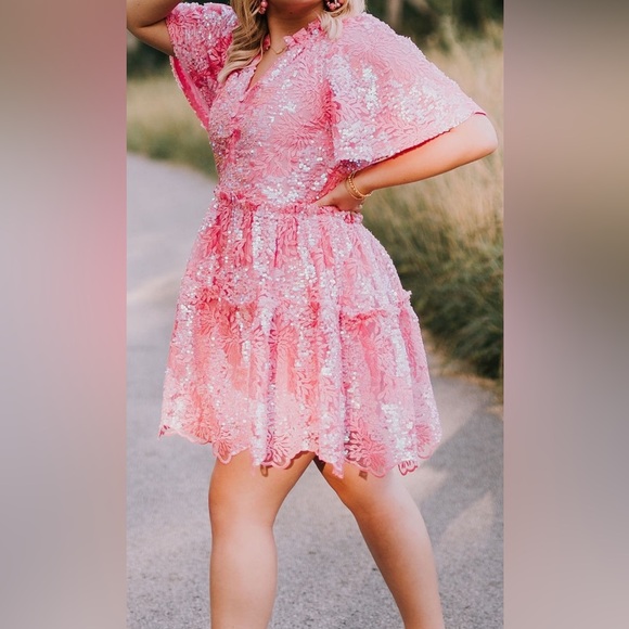 Pink Sequin Mini Dress - Picture 10 of 16